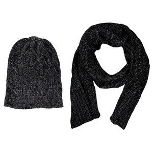 Laundry by Shelli Segal Diamond Knit Scarf & Hat Set Black